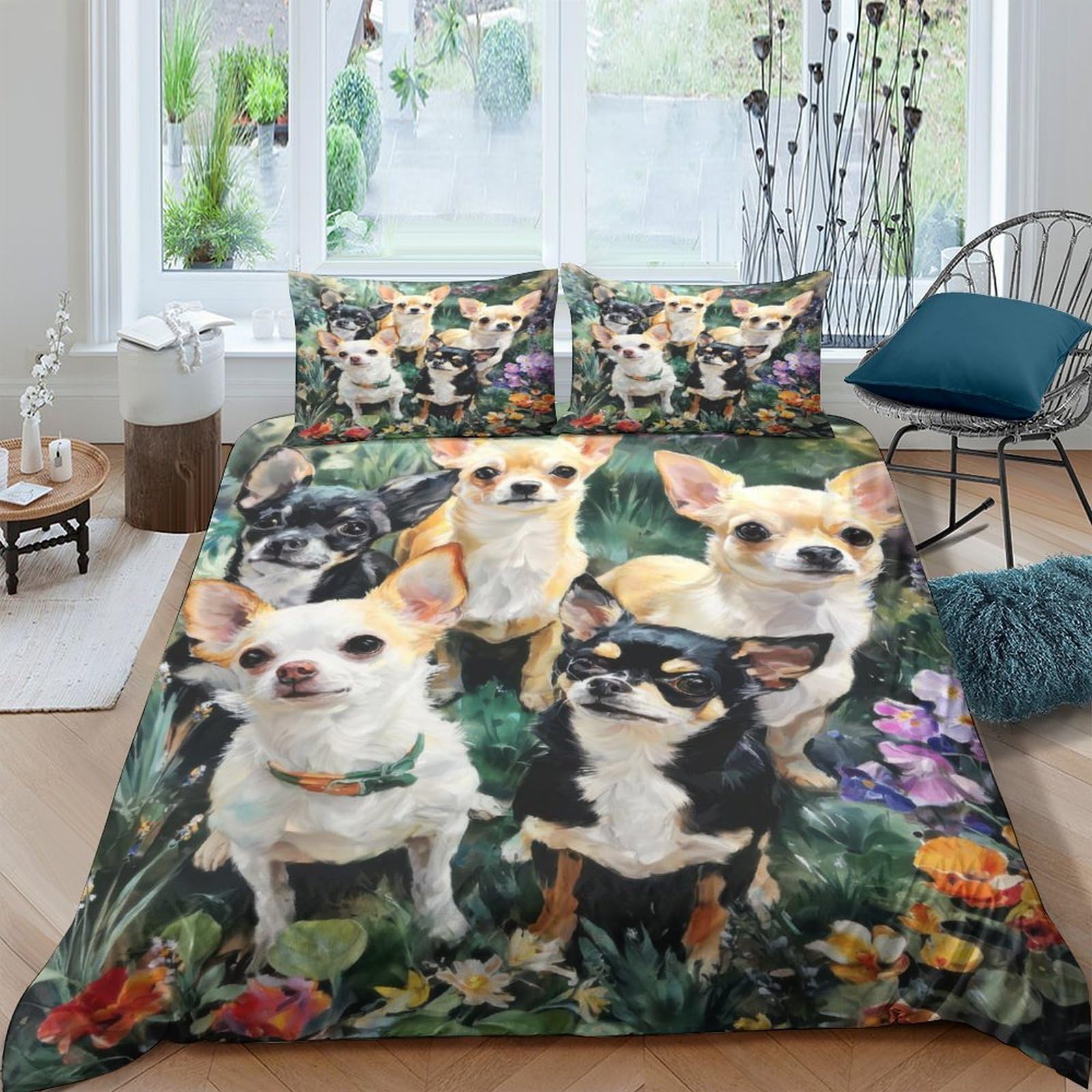 Ctjqhvkz Style-2 3D Printed Chihuahua Dog Fitted Sheet Microfiber Soft Colorful Floral Bed Cover For Bedroom Guest Room Mattress Decor Single（135X200cm）