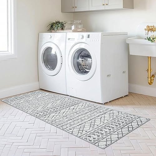 Miniatura 4 de KUTA Alfombra marroquí lavable, 2 x 6 pies, antideslizante, vintage, gris, bohemio, para pasillo, cocina, alfombra de pasillo ultra suave, con