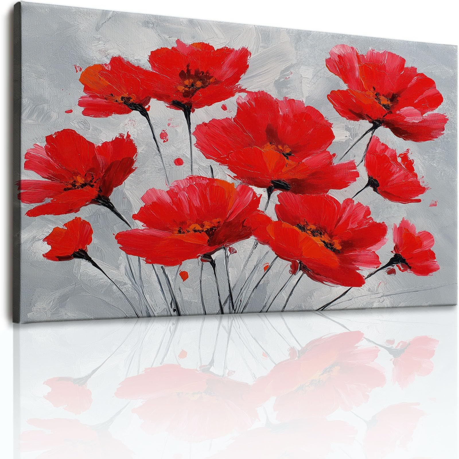 Generisch Cuadro sobre lienzo, 100 x 50 cm, para dormitorio, cuarto de baño, decoración de pared, salón, lienzo fino, elegante, flores, retro, abstracto, póster sin marco, color gris