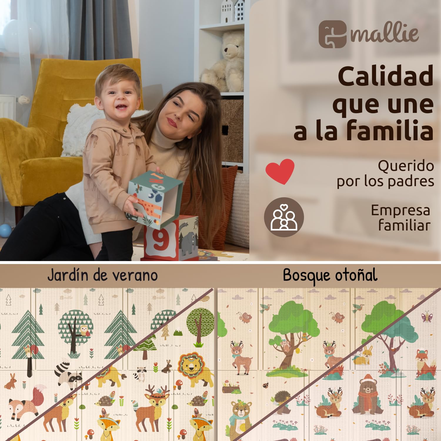 Mallie® Alfombra Bebe Acolchada Plegable 180 x 150 CM XXL [Capa Antirayaduras] | Tapete Bebe, Colchoneta Bebe Suelo, Alfombra Infantil para Juegos Bebe, Suelo Bebes Acolchado, Manta Juegos Bebe