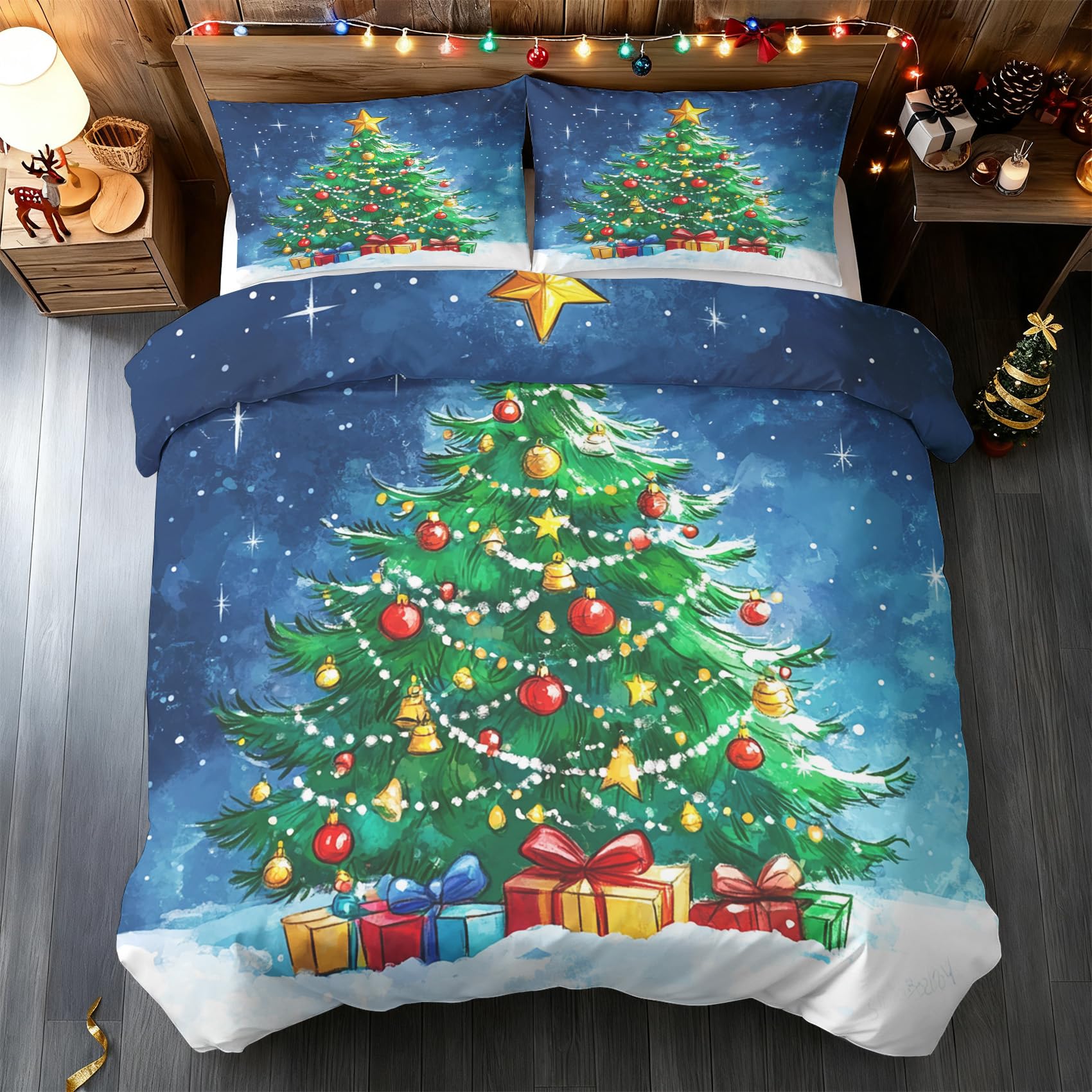 Ensemble literie microfibre respirant avec housse couette 220x240 réversible Noël