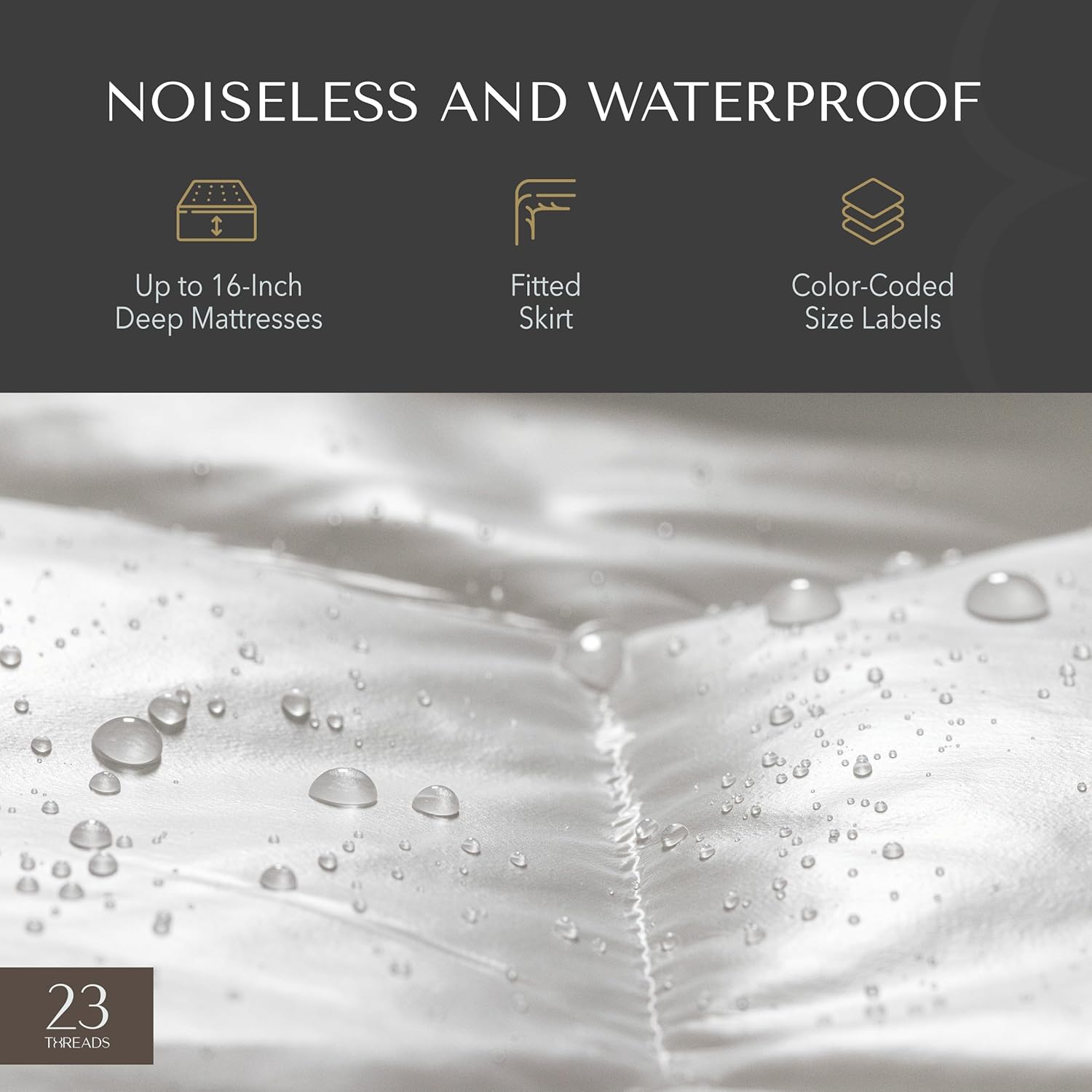 23 Threads Z161 Series Padded, Plush, Quilted, Soft, Luxurious, Waterproof Noiseless Mattress-Protector Cover, Fitted, with Ctrl+Z Technology, Mattress Not Included, 16 Inch Deep, Twin