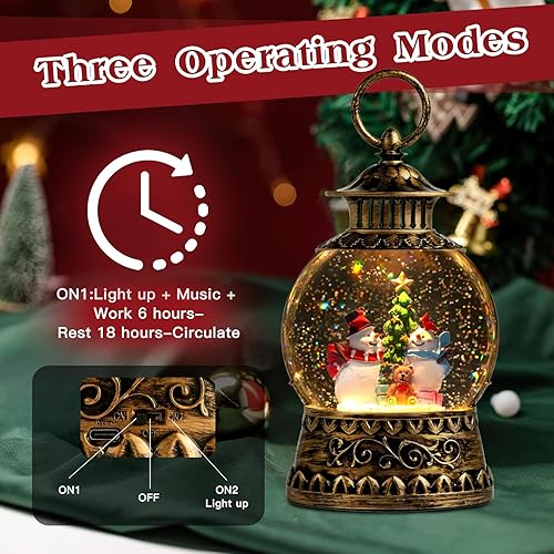 Miniatura 53 de Globo de nieve de muñeco de nieve de Navidad, linterna musical de muñeco de nieve con temporizador de 6 horas forrado por USB, funciona