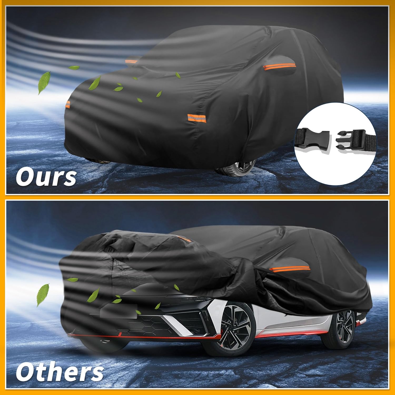 Car Cover Waterproof All Weather Sun Rain Protection Full Exterior Cover for Hyundai Elantra Black with Left Side Zippers