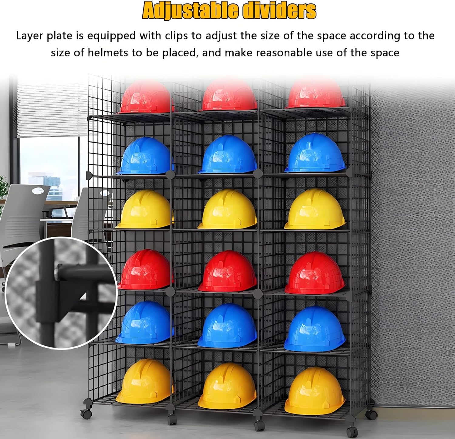 Aimery Safety Helmet Rack With Wheels, Hard Hat Storage Rack, Stackable Safety Helmet Storage Boxes(Black,8 Grids A)