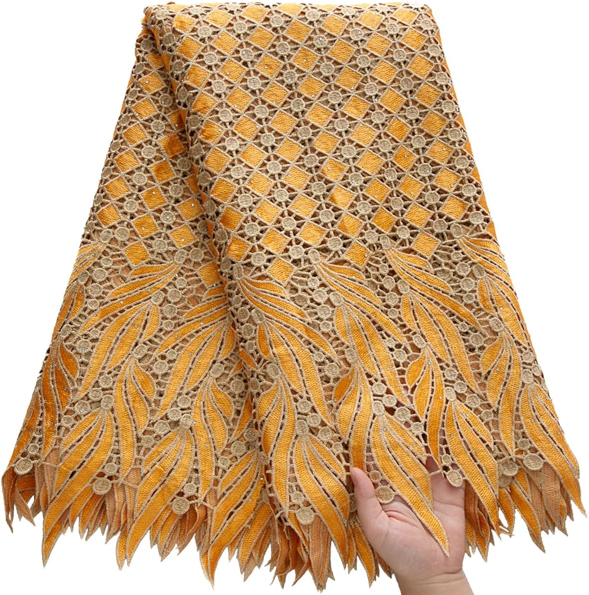 African Lace Fabric 5 Yards, Nigerian Water Soluble Jacquard Mesh Lace Fabric for Daily/Party/Wedding Sewing