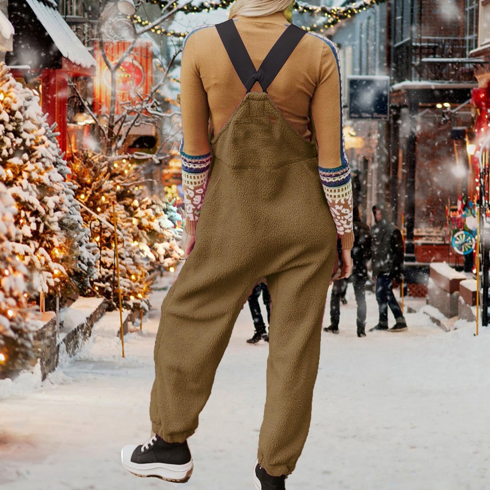 Tuta da donna casual – Salopette con tasche, pantaloni da lavoro in pile, calda tuta invernale senza maniche, tutina dritta, tutina casual