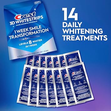 Crest 3DWhitestrips 1 Week Smile Transformation At-Home Teeth Whitening Kit, 14 Treatments, 8 Levels Whiter in 1 Week