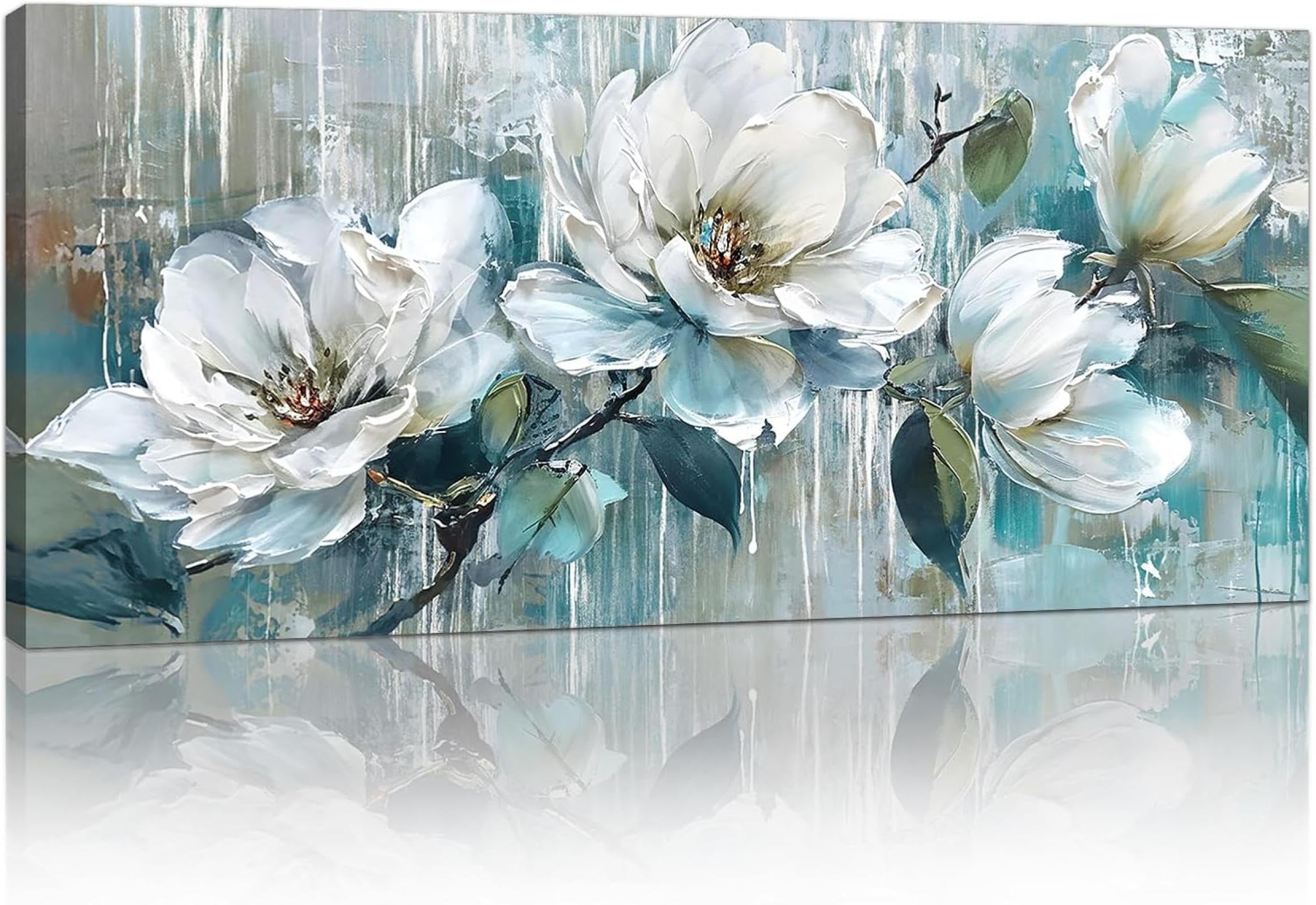 TONGYINLI Blue White Peony Wall Canvas Vintage Flowers Pictures Canvas Wall Art, Painting on Print Poster Decor for Living Room Bedroom 55x110cm Frameless