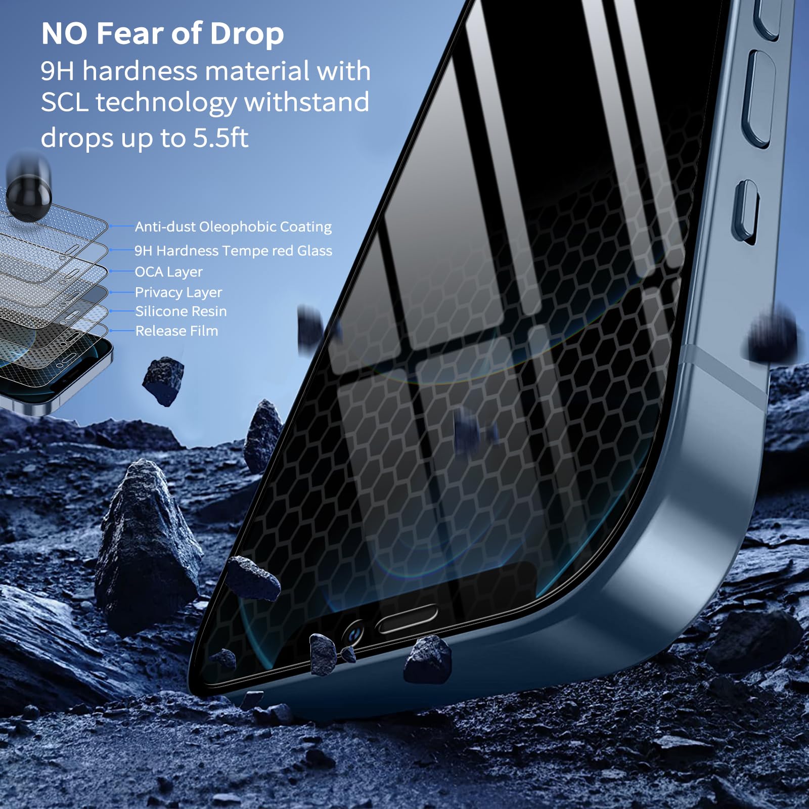 Nixinioo [2 Pezzi] Anti Spy Pellicola Protettiva in Vetro Temperato per iPhone 12 pro Max, Privacy Protezione Schermo, Anti-Spia Durezza 9HProtettivaFilmAntiGraffio Protezione Schermo