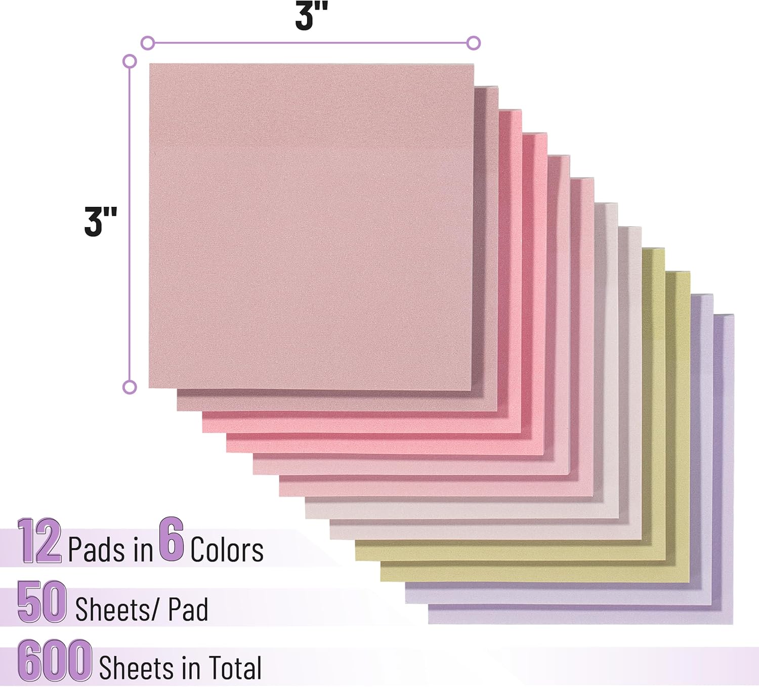 Mr. Pen- Sticky Notes, 3”x3”, 12 Pads, 600 Sheets, Colorful Sticky Notes 3x3, Blooming Reverie, Stocky Notes for Bible Journaling