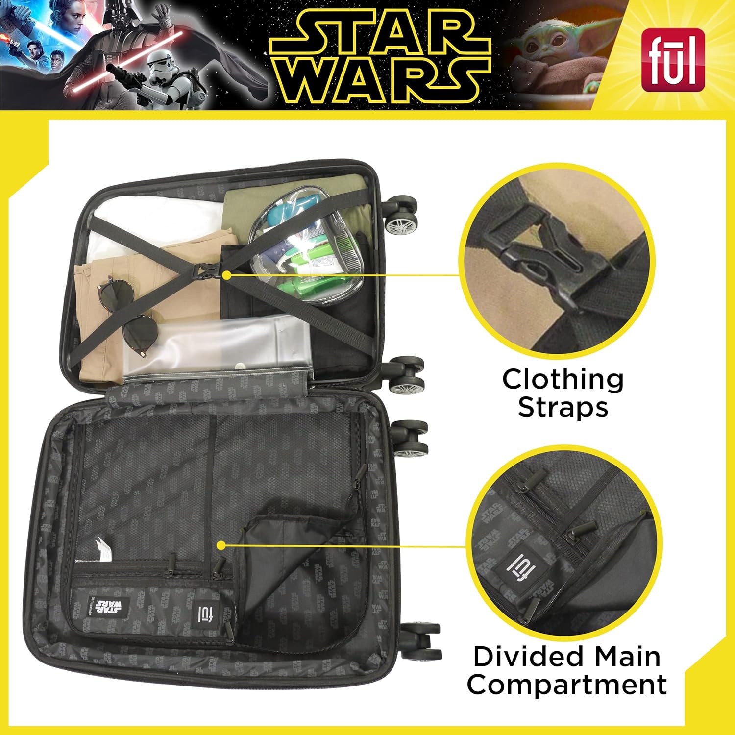 review FUL Star Wars Darth Vader 3 Piece Rolling Luggage Set, Embossed Hardshell Suitcase with Wheels, 22, 25 and 30 Inch, Black