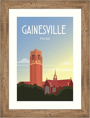Amanti Art Framed Wall Art Print 28x21 Gainesville by Omar Escalante, Americana Wall Art, Vintage Decor, Medium Poster Painting Artwork for Living