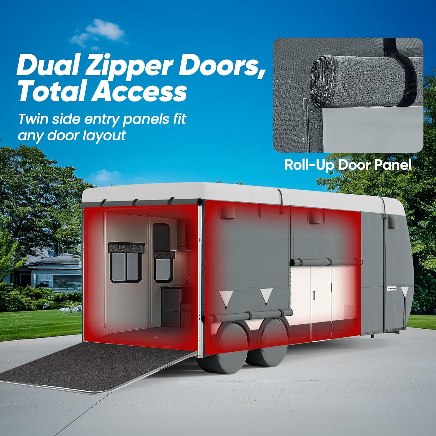 KING BIRD RV Cover, Heavy Duty 7-Layer Snow Protection, Fits 27-30ft Travel Trailers Campers, with Adhesive Repair Patches,Windproof Straps&Tire Covers