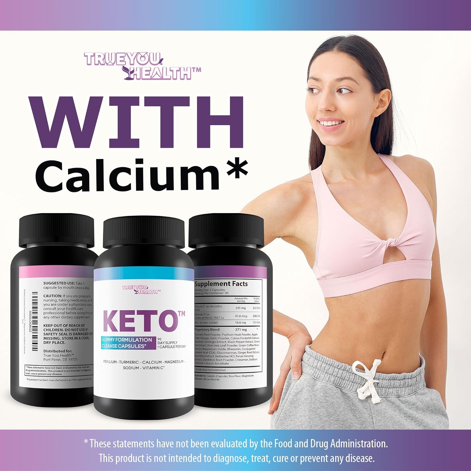 3X Keto Gummy Formulation Cleanse Capsules 90 Day Supply 1 Capsule Per Day - Help Detox Cleanse Waste & Toxins with Keto Apple Cider Vinegar Cleanse - Contains Calcium, Magnesium, Psyllium Cleanse