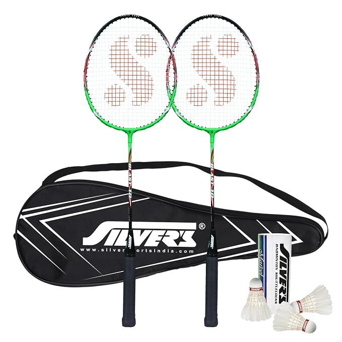 Silver's Aluminium Blast Badminton Kit (2 Racquets with Full Cover, 1 Box Feather Shuttlecock Pack of 3)(Green/Black)