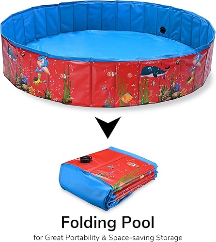 Miniatura 2 de Yescom Piscina plegable para perros, piscina dura para niños, bañera de refrigeración para mascotas, patio trasero, salpicaduras al aire libre, 63