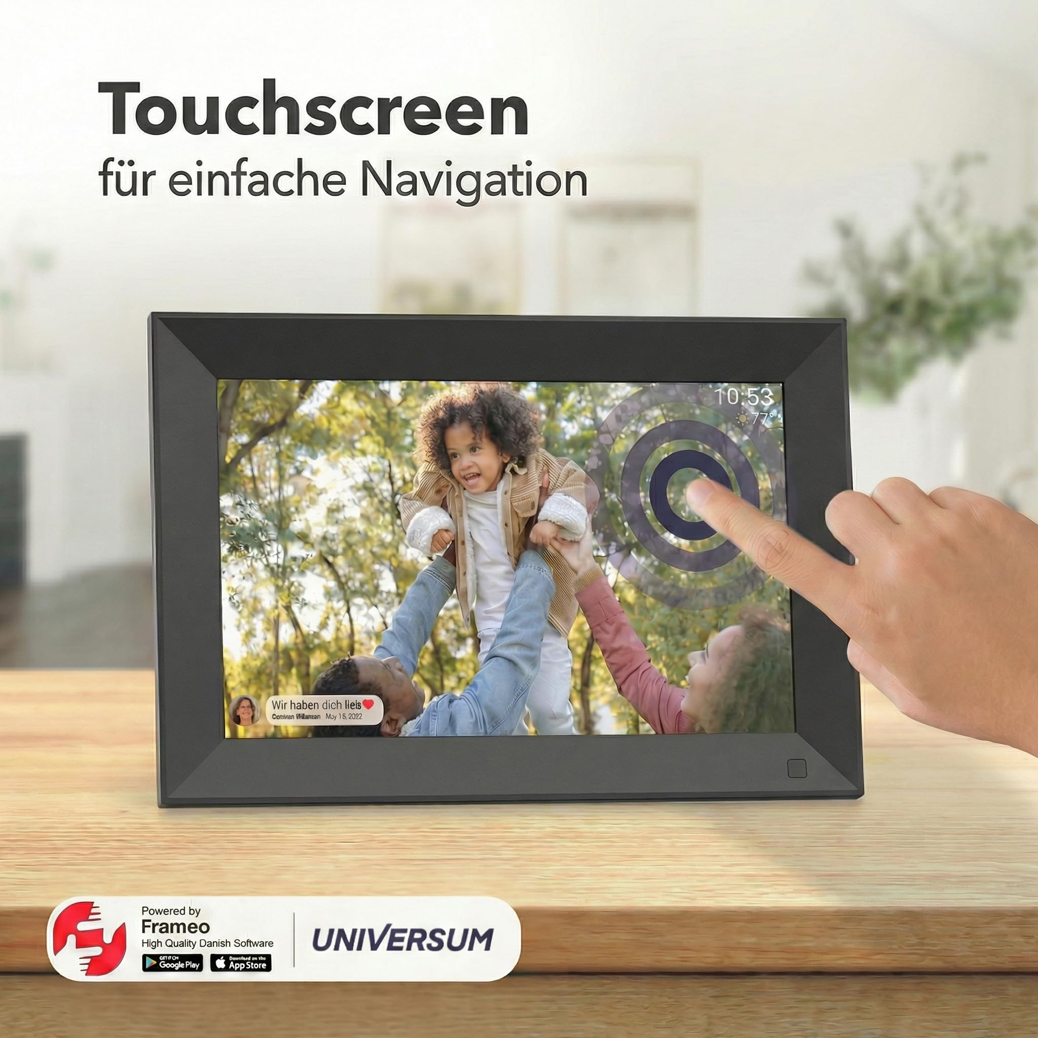 Universum DBR 400 - Digitaler Bilderrahmen 10,1 Zoll (25,7cm), schwarz | WLAN, Frameo App, IPS Touchscreen, 32GB Speicher, Für Fotos & Videos