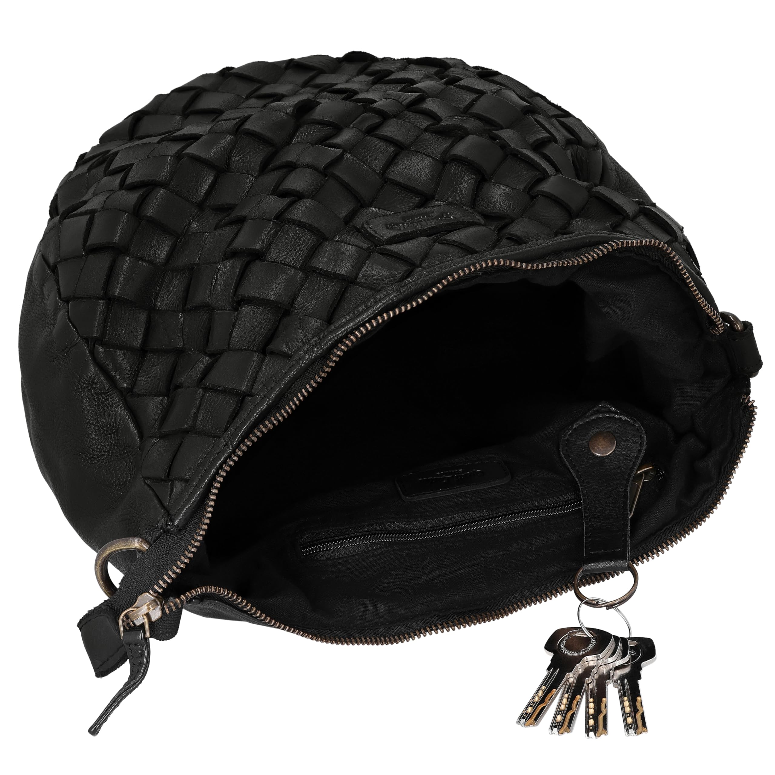 Gusti Leder Umhängetasche Damen - Clover – Halbmondförmige Ledertasche Damen aus Rindsleder - Vintage Umhängetasche Leder mit Retro Flechtdesign