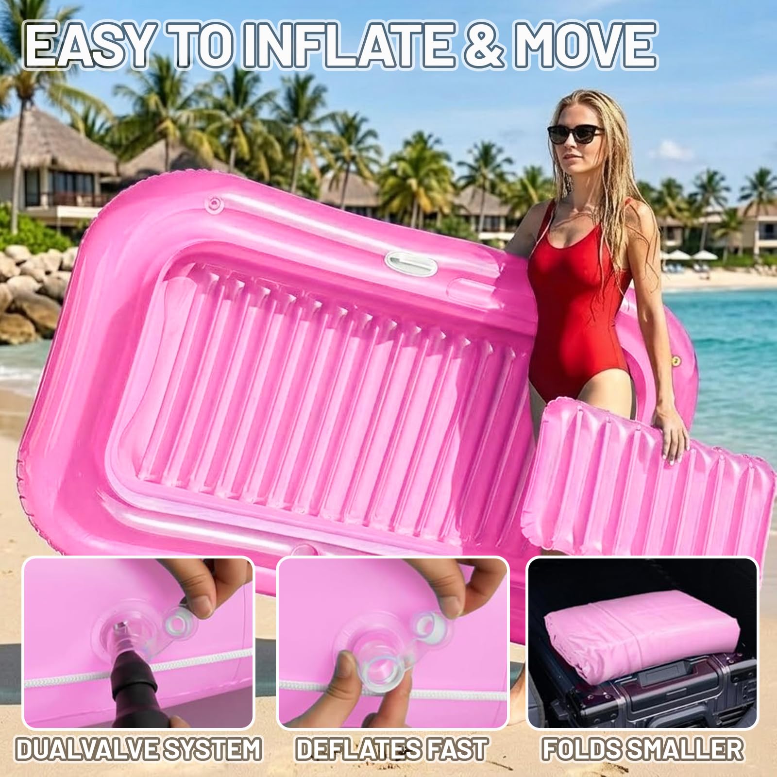 SEDEX Aufblasbare Tanning Pool für Erwachsene, Luftmatratze Pool mit Kissen & 2 Getränkehaltern Sonnenpool Bräunungspool für 1-2 Personen Sonnenliege Wasser für Garten Balkon Terrasse Matratze Sommer