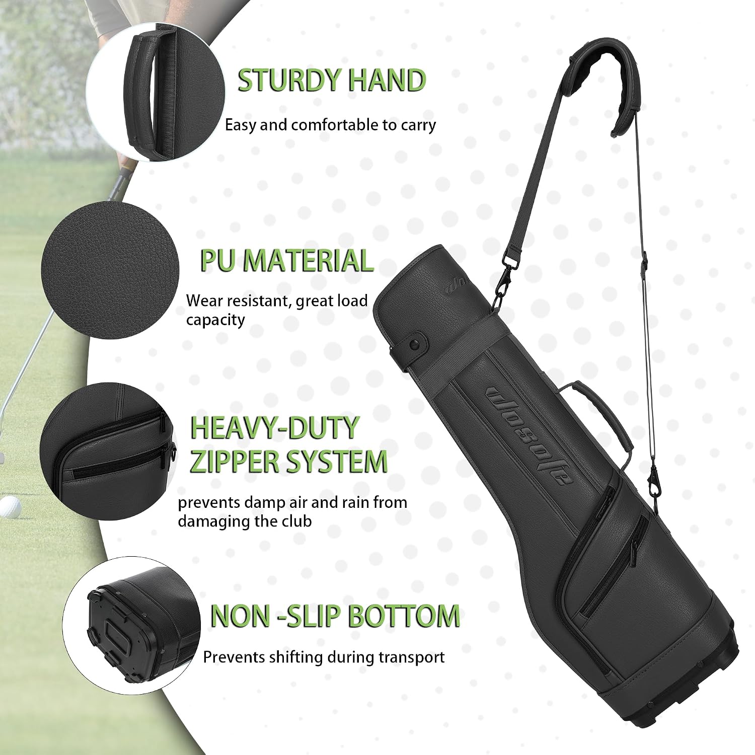 Small Park Golf Carry Bag, PU Women Men Lightweight Par3 Gofl Bag, Holds a Full Set of Clubs for Driving Range Practice with Shoulder Strap Easy Transport