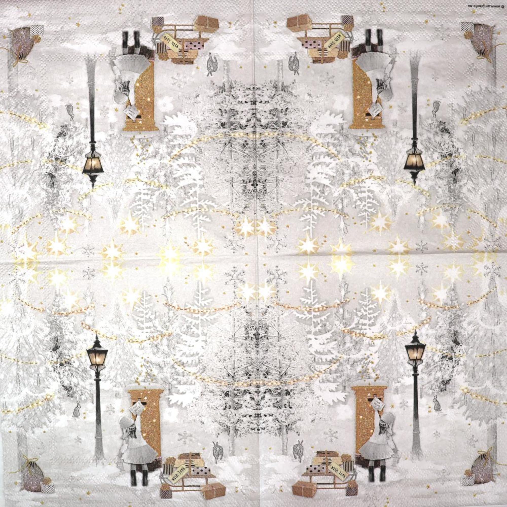 Set of 2 Individual Decoupage Paper Party Napkin Christmas Mailbox Girl Watercolor Decor Luncheon Napkins for a Birthday Holiday, Wedding, Cocktail Party