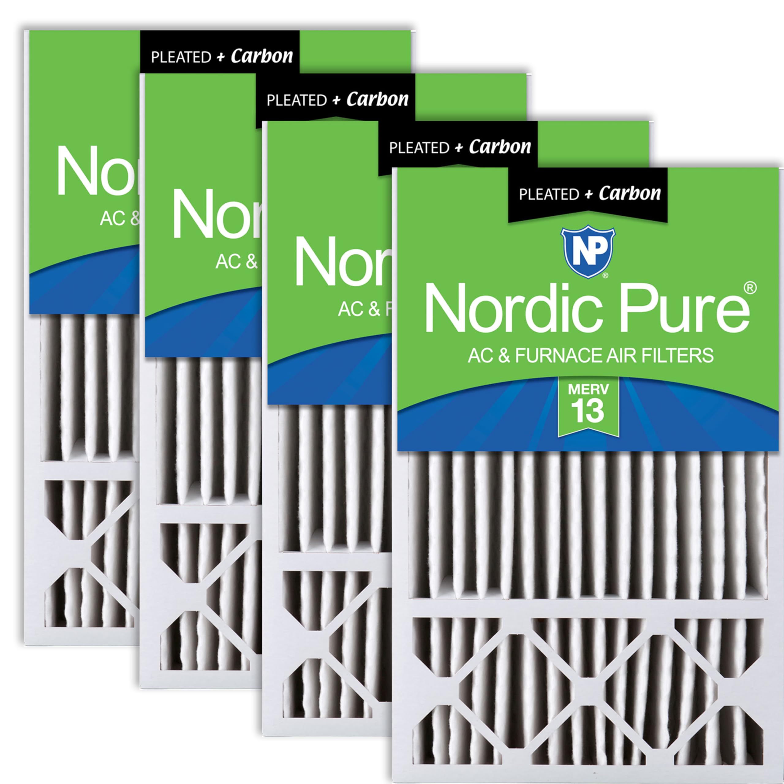 Nordic Pure 16x25x5 Pleated MERV 13 Plus Carbon Air Filters 4 Pack