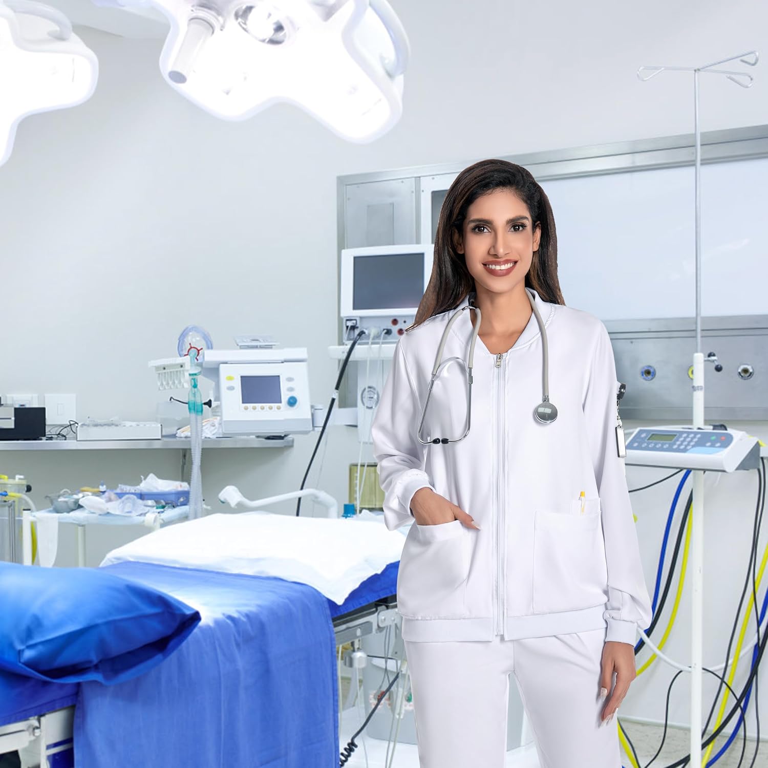 Scrub Jackets for Woman, Zip Front Nurse Jacket-4-Way Stretch Fabric Coat - Image 4