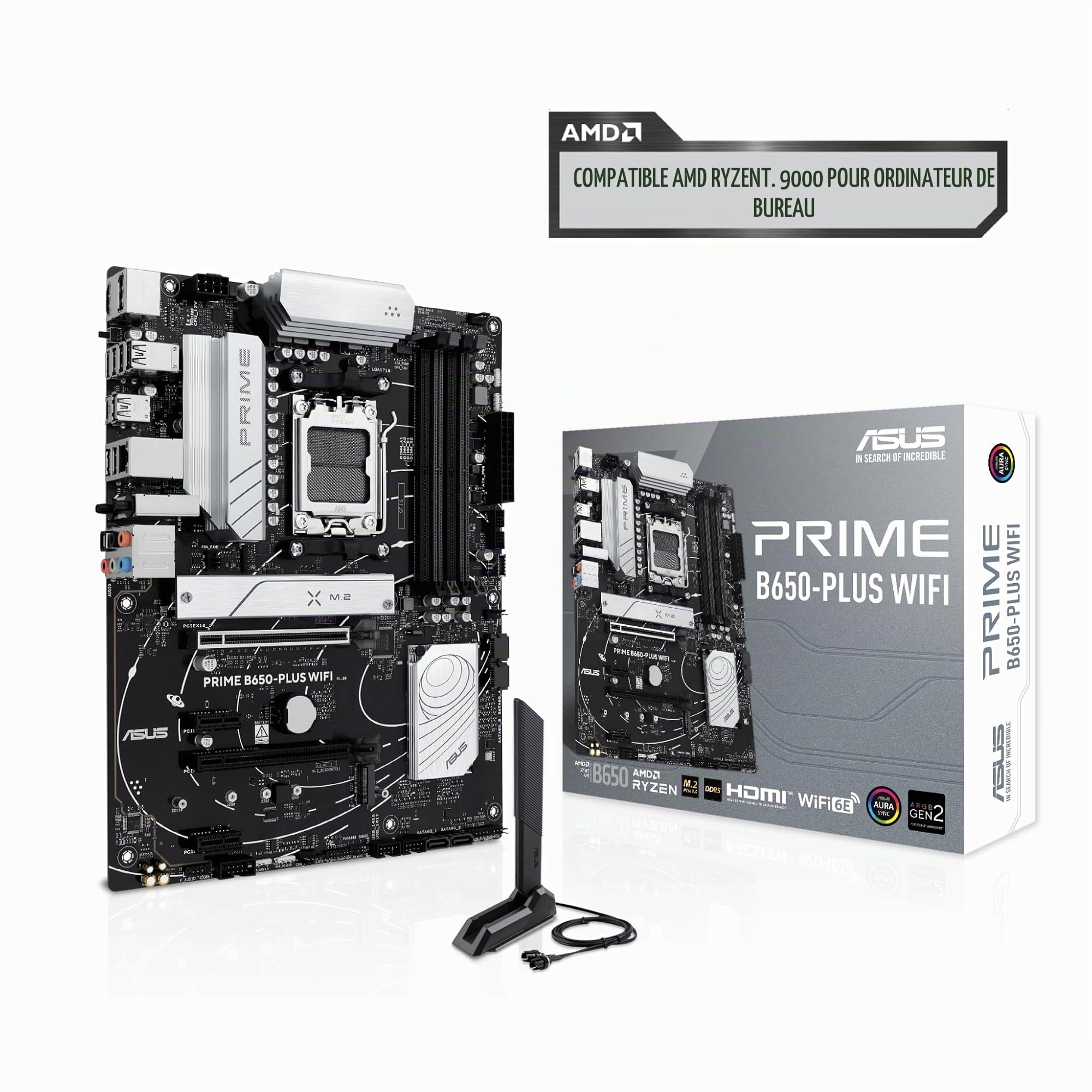 ASUS Prime B650-PLUS Carte mère WiFi AMD B650 AM5 Ryzen Desktop 9000 8000 & 7000 ATX, DDR5, PCIe 5.0 M.2, LAN 2,5 Go, WiFi 6E, HDMI, SATA 6 Gbit/s, USB Type-C, BIOS Flashback, Thunderbolt 4 en-tête