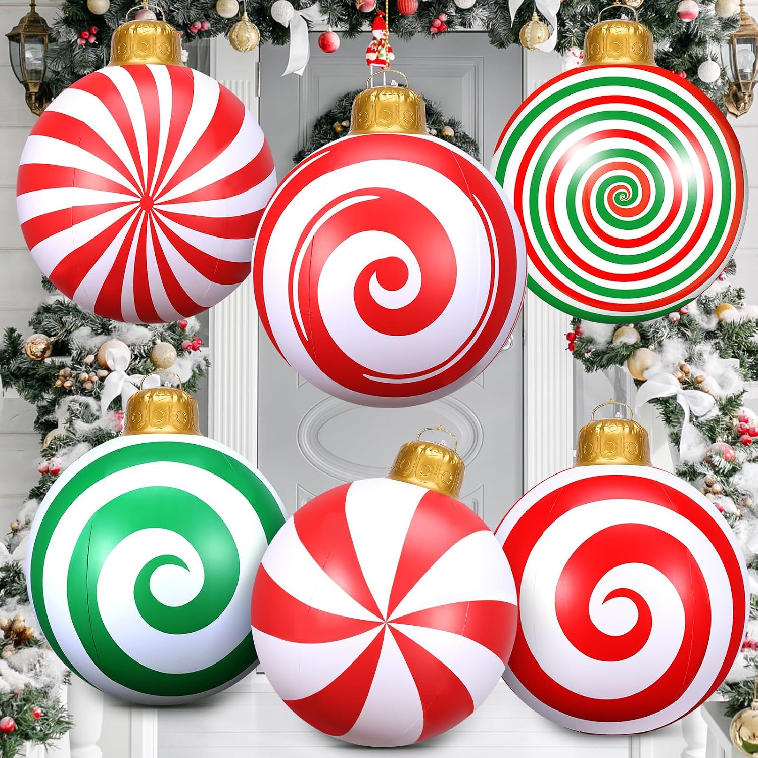 Booson 6 Pcs 24 Inch Christmas Inflatable Balls Oversized Giant Ornaments
