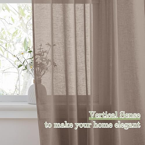 Vista 62 de PONY DANCE Cortinas transparentes para cocina, cenefas transparentes de lino sintético con textura, elegantes cortinas de gasa con pestaña trasera