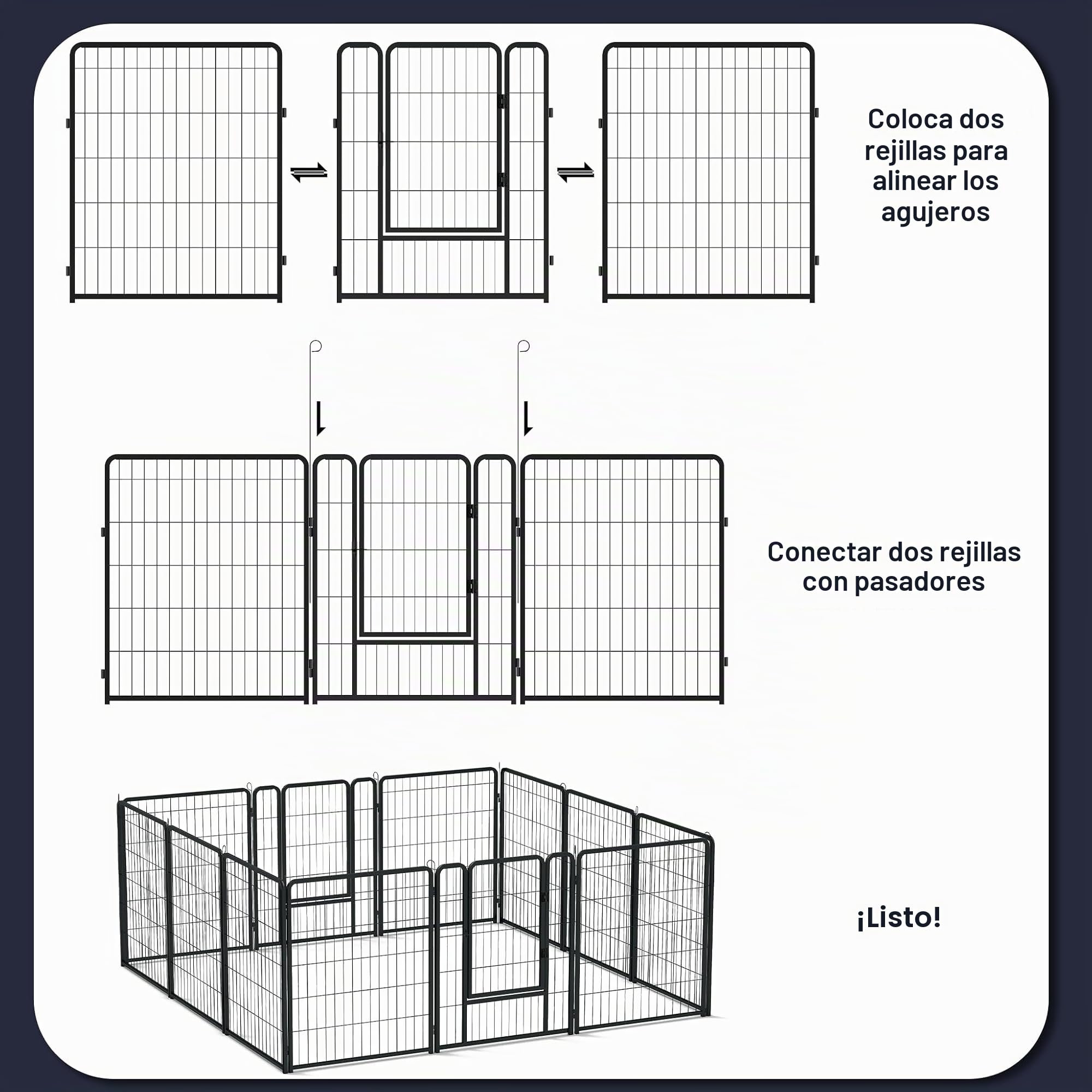 UISEBRT Parque para cachorros con puerta, flexible, plegable, para perros, gatos, cachorros, conejos (80 x 80 cm, 8 unidades)