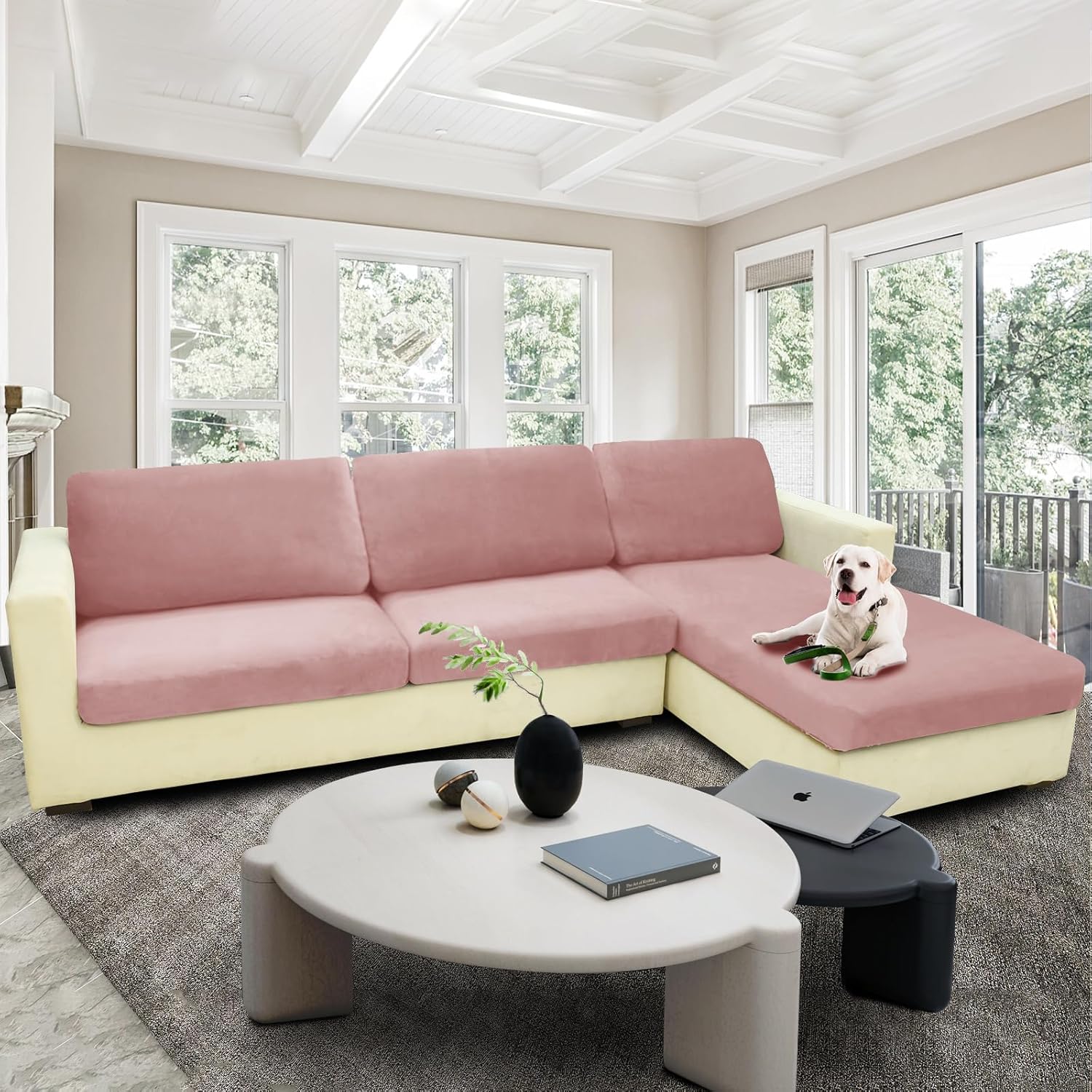 MAXIJIN Velvet Stretch Cushion Covers Couch Cushion Slipcovers Loveseat Sofa Cushion Covers for Individual Cushions with Elastic Bottom (2 Piece Loveseat Cushion Covers, Dusty Pink)