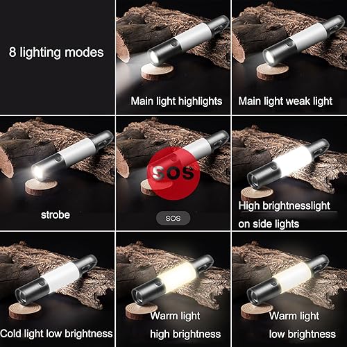 Miniatura 7 de poyoelf Linterna LED Zoomable con luz lateral COB con gancho magnético, linterna pequeña recargable EDC, impermeable, linterna táctica portátil de