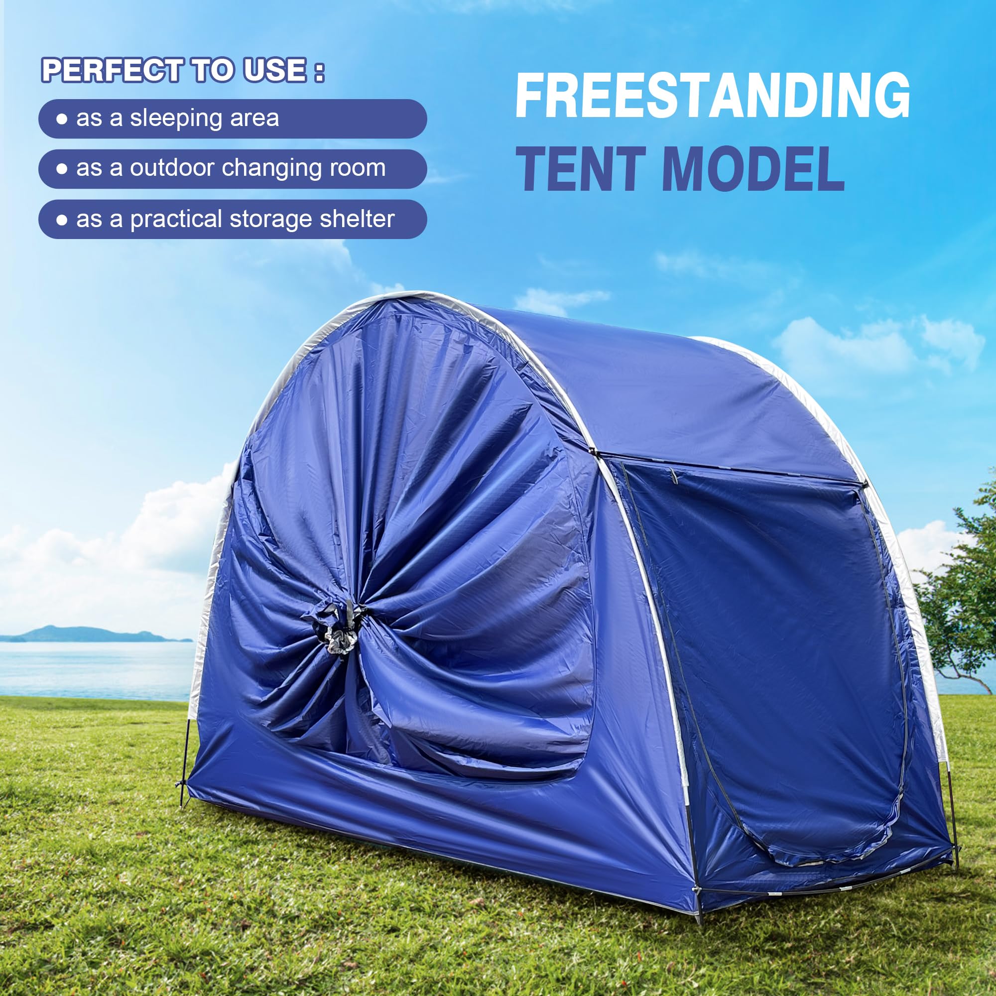 SUV Camping Tents Car Tent with Porch Vestibule Awning Shelter-Blue