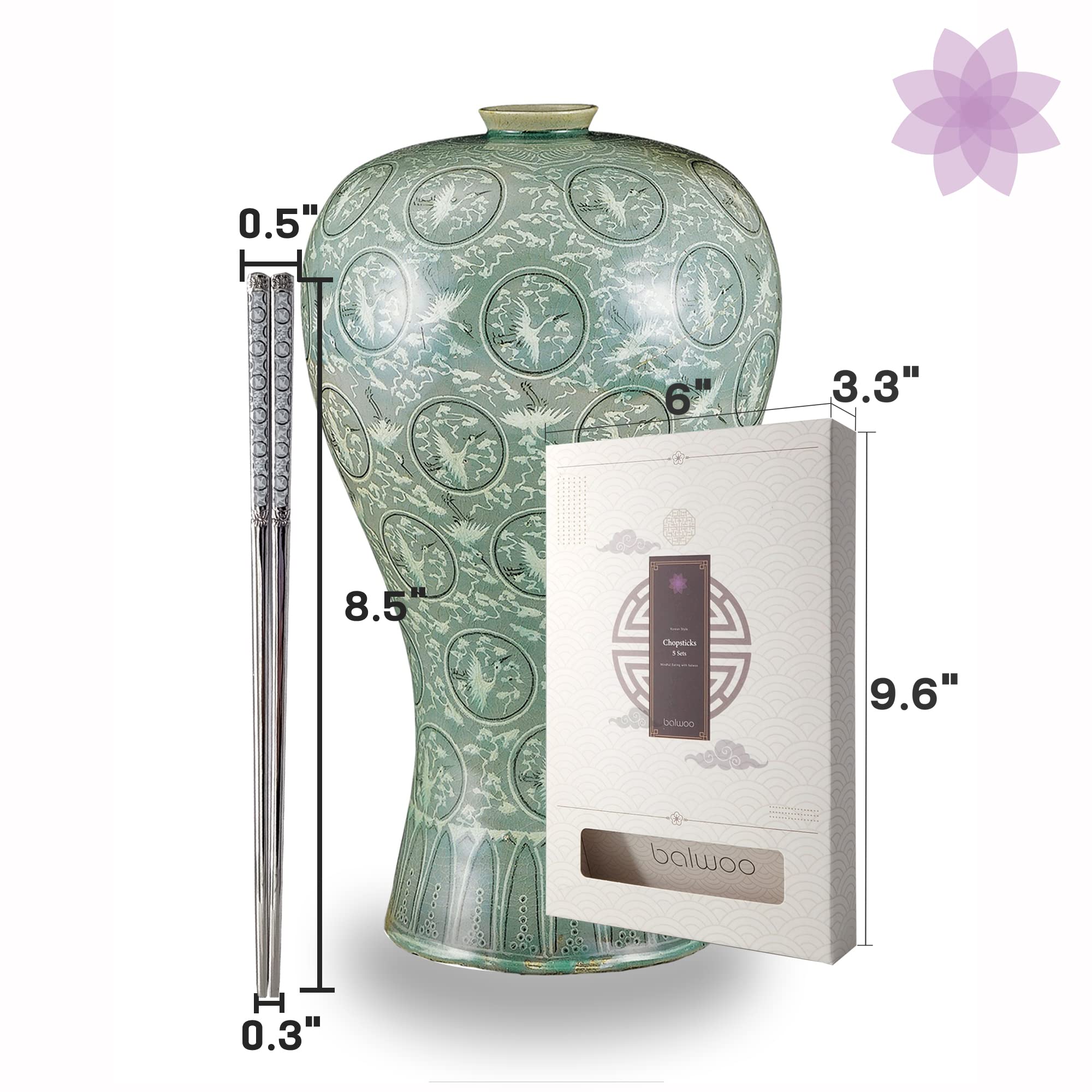 Palillos [hechos en Corea] [5 juegos] 430 palillos de acero inoxidable de alta calidad, utensilios de cocina Mukbang, cubiertos de acero inoxidable (Goryeo Celadon White)