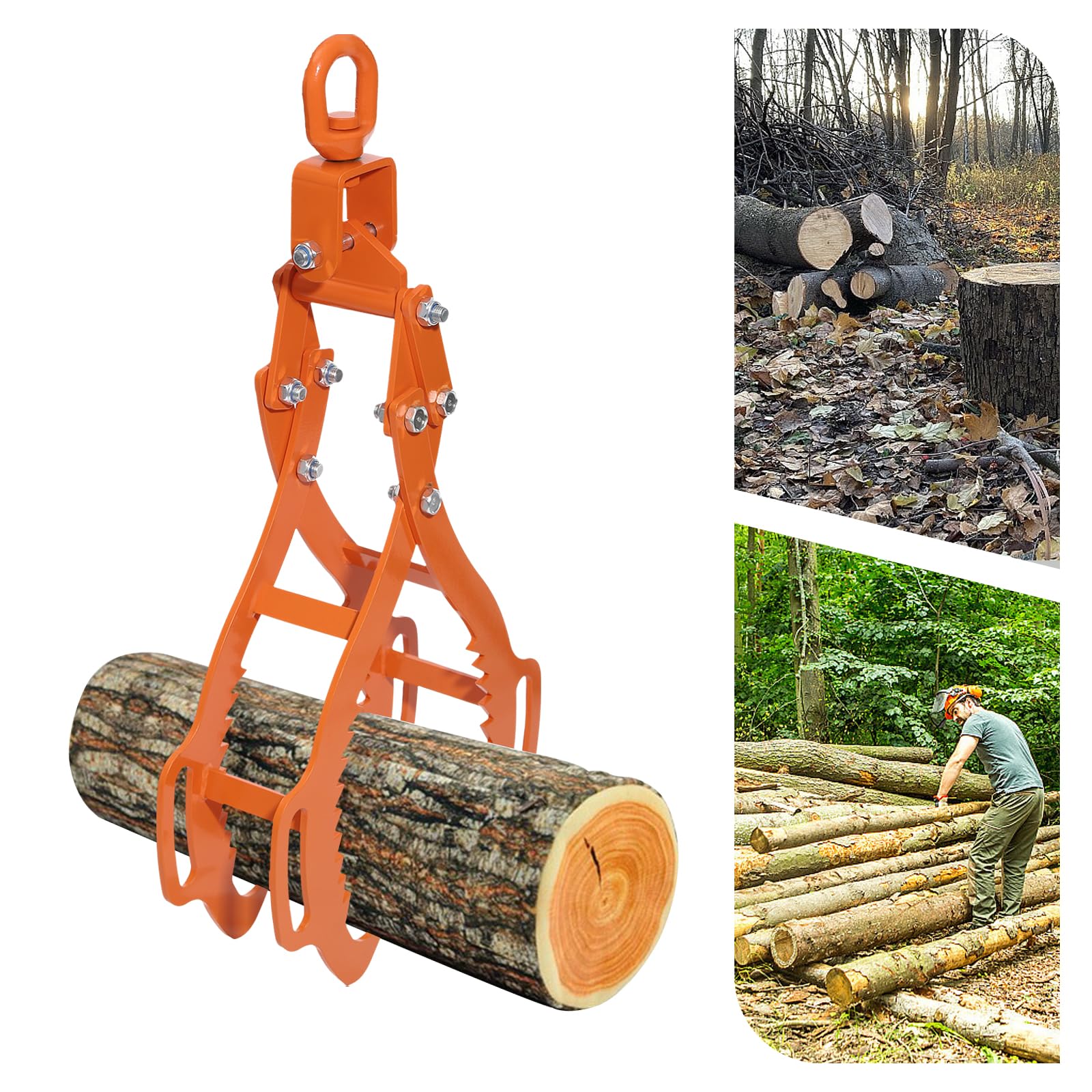 Pinza forestale per tronchi d'albero, pinza per legno fino a 710 mm, pinza da traino, gancio per legno in acciaio, portata 1202 kg, pinza da traino con 4 punte di serraggio per sollevare