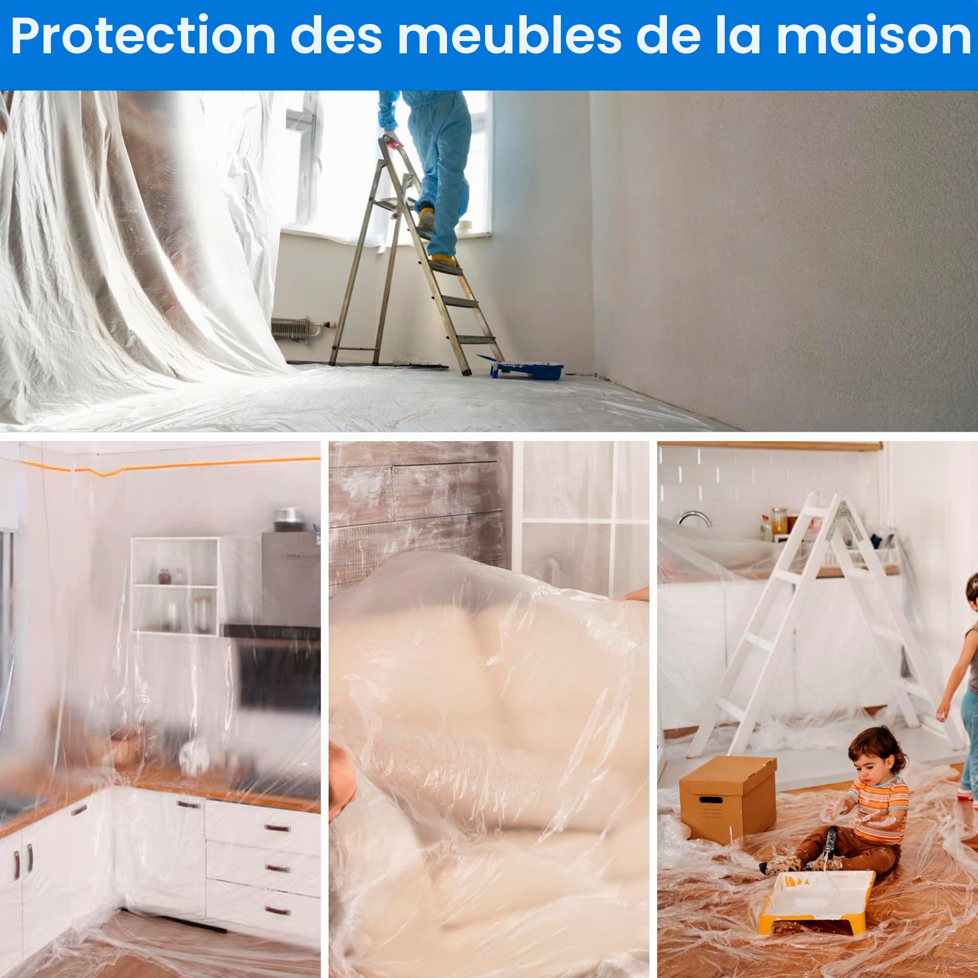 TAPEBEAR Film de Masquage Pré-Encollé 1400mm x 27m (Lot de 4 Rouleaux)
