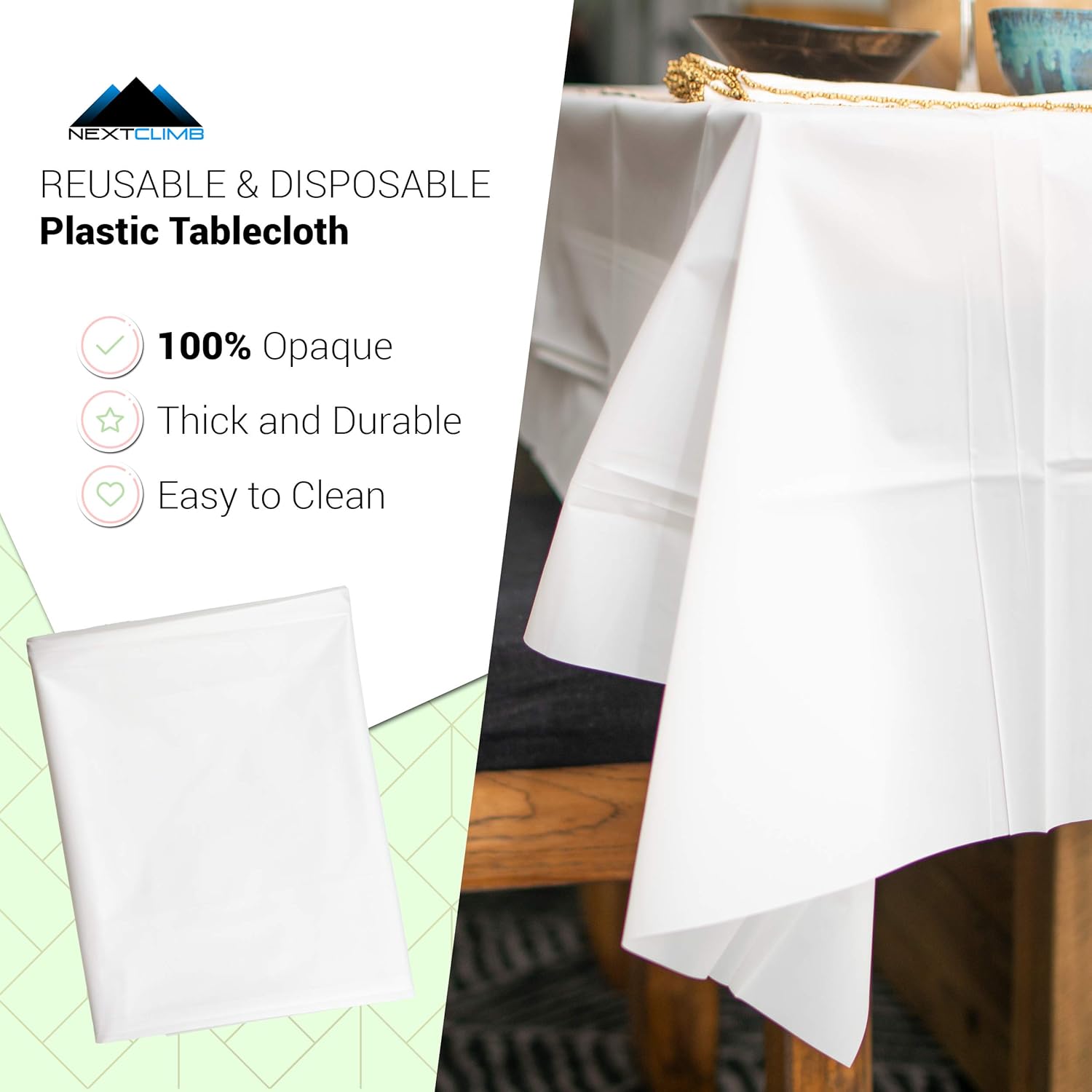 Lоwеѕt Prісе NextClimb Rectangle Vinyl Tablecloth (6 Pack) 54 x 108 inches - THICKEST Heavy Duty Table Cloth - Disposable Or Reusable White Plastic Outdoor Party Table Covers