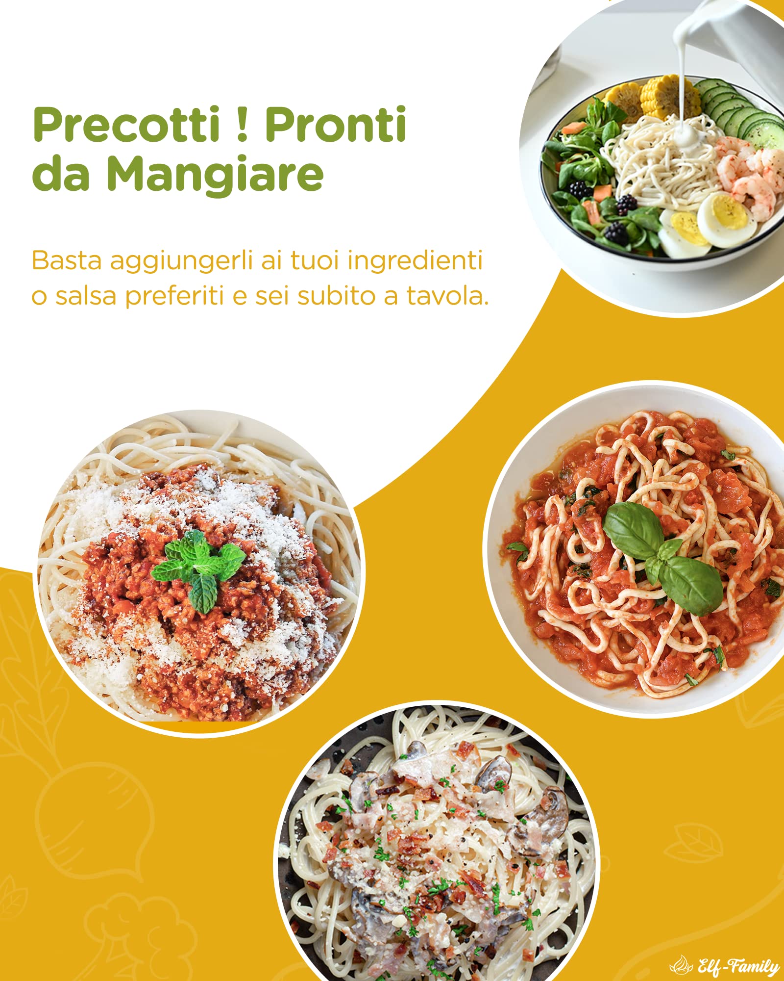 Elf-family Premium Pasta di Konjac Pochi Carboidrati- Vegano - 240g x6 Scatole(12 Porzioni), Shirataki Noodles Ipocalorica/Senza Zucchero e Glutine- Spaghetti & Fettuccine