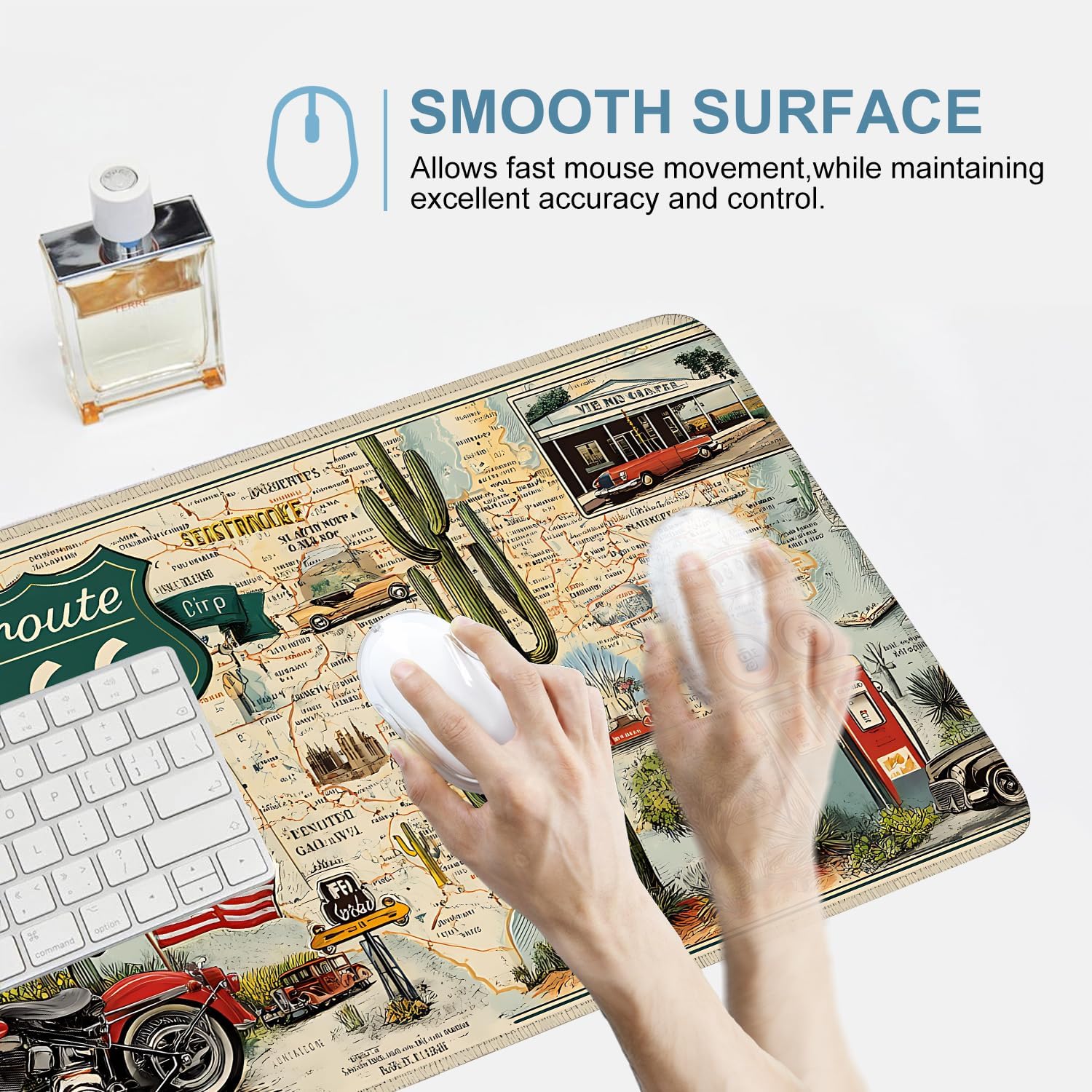 Route 66 Desert Extended Gaming Mouse Pad,35.4 x 15.7 Inch Large Desk Mat with Stitched Edges,Spill-Proof Water-Resistant Surface,Non-Slip Rubber Base for Gaming,Office,Home Office,Trip Lovers