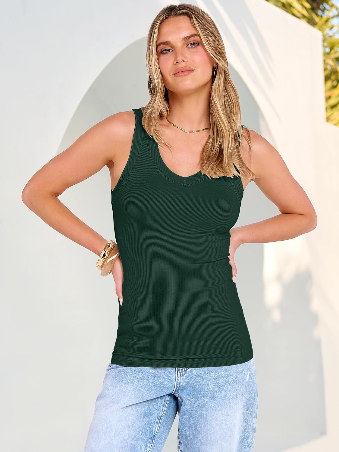 Tank Tops for Women V Neck Ribbed Knit Slim Fitted Sleeveless Basic Tee Tanks Casual Summer Clothes 2026 image 6