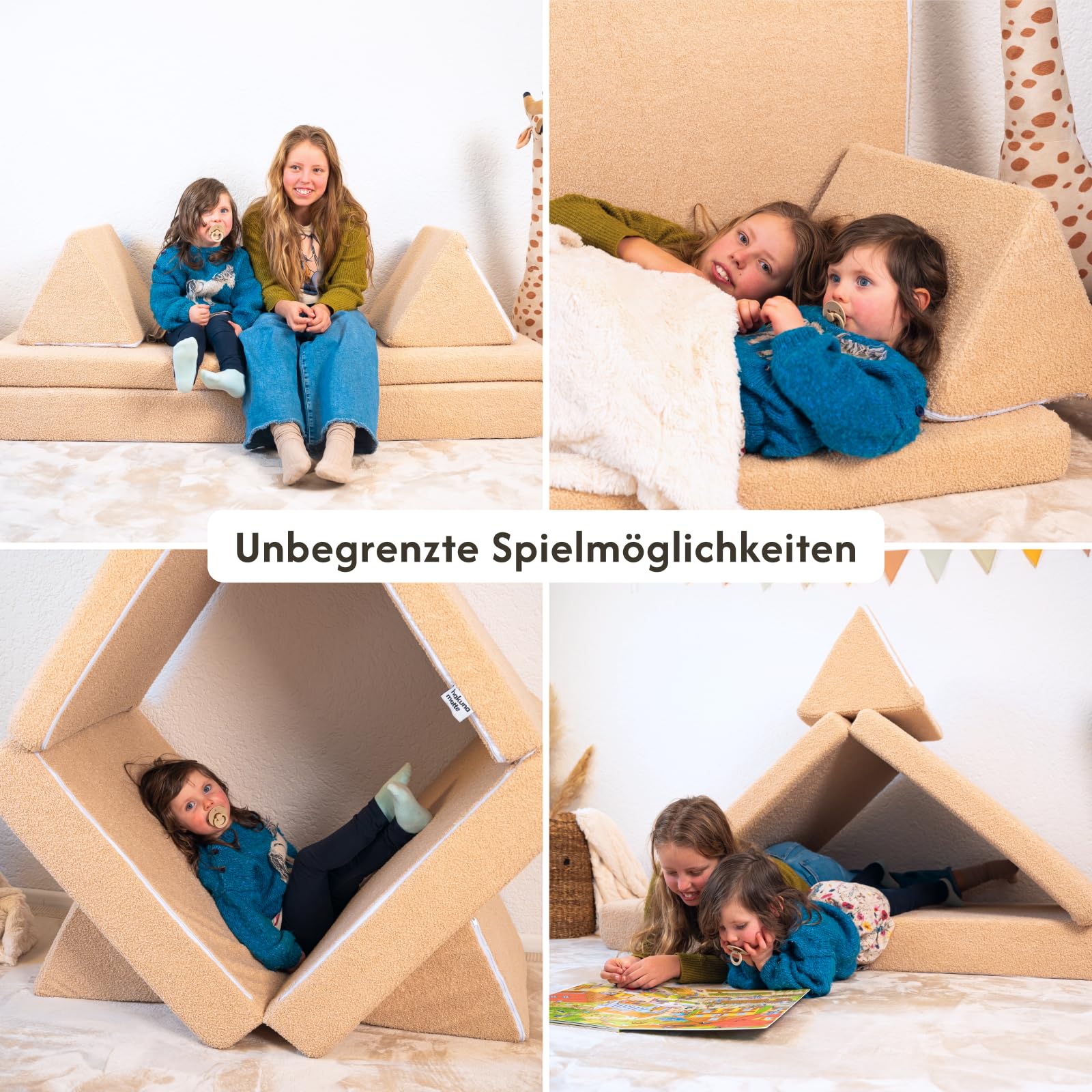 Hakuna Matte Modulares Kindersofa gemütliches Entspannen 150x66x52.5cm | Spielsofa für Kinder aus extra weichem Teddystoff Kinder-Couch mit maschinenwaschbaren Bezügen, für kreatives Spielen