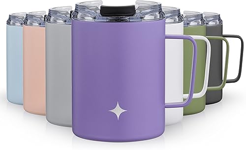 Vista 42 de JoyJolt Vaso de triple aislamiento con asa. Vaso de 12 onzas con tapa. Sellado al vacío, forrado de cobre, vasos de acero inoxidable de doble pared.