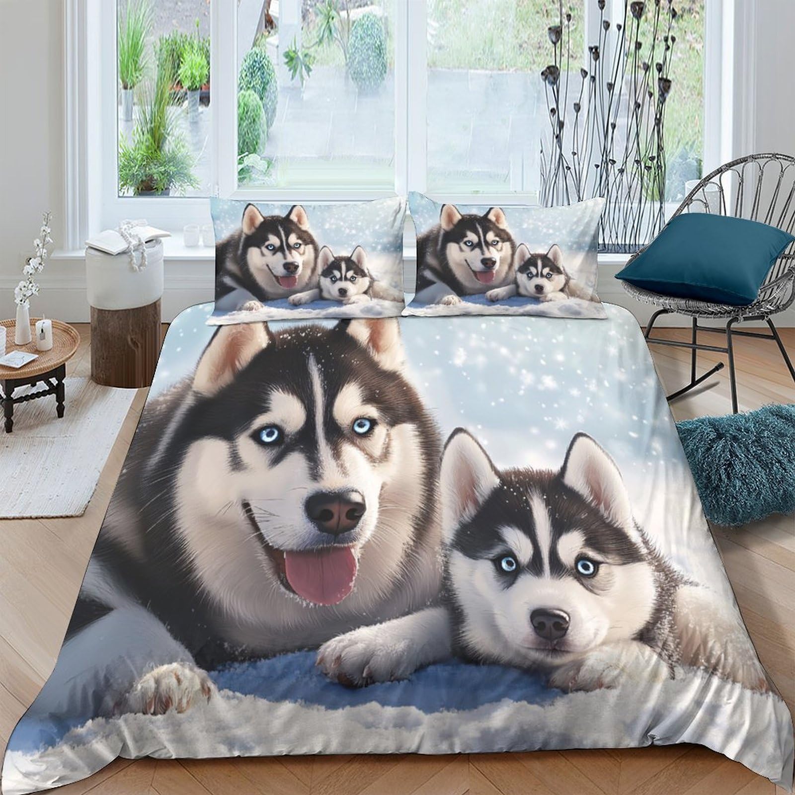 Ctjqhvkz Style-5 3D Printed Husky Dog Fitted Sheet Microfiber Soft Breathable Puppy Bed Cover For Bedroom Guest Room Mattress Protection Decor Single（135X200cm）