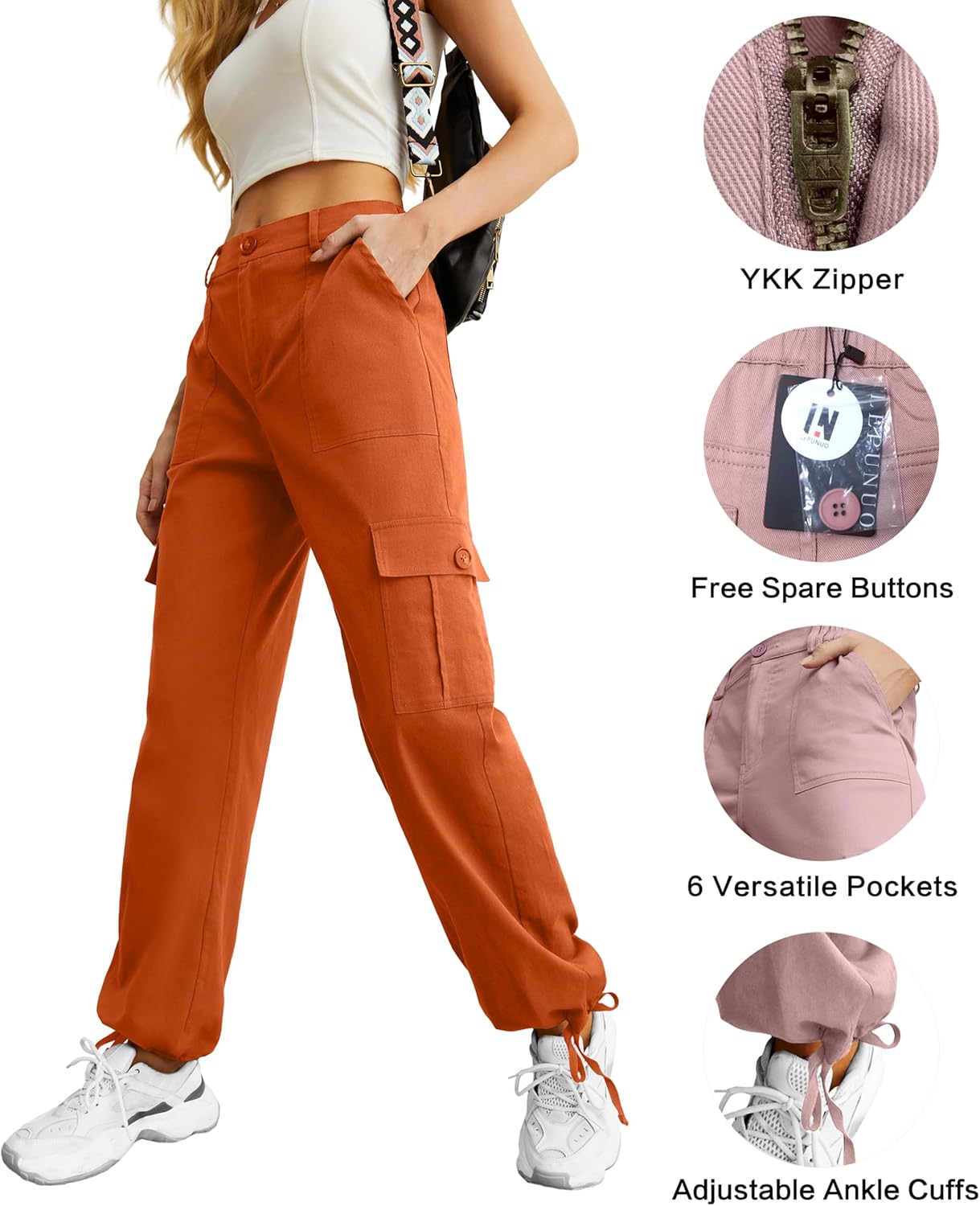 Lepunuo Women's High Waisted Cargo Pants Travel Y2K Streetwear Baggy Stretchy Pants with 6 Pockets Drawstring Ankle Cuffs - Image 3