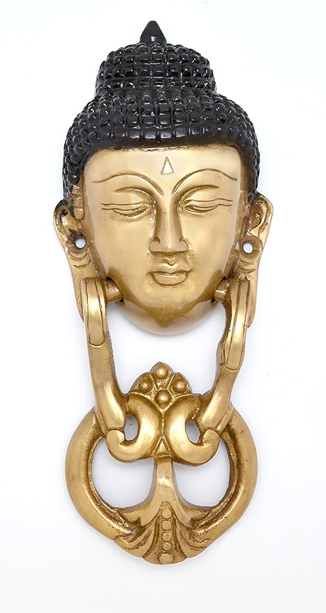 Two Moustaches Brass Buddha Face Door Knocker (Multicoloured, Length: 3 inches, Width: 1.5 inches, Height: 8 inches)