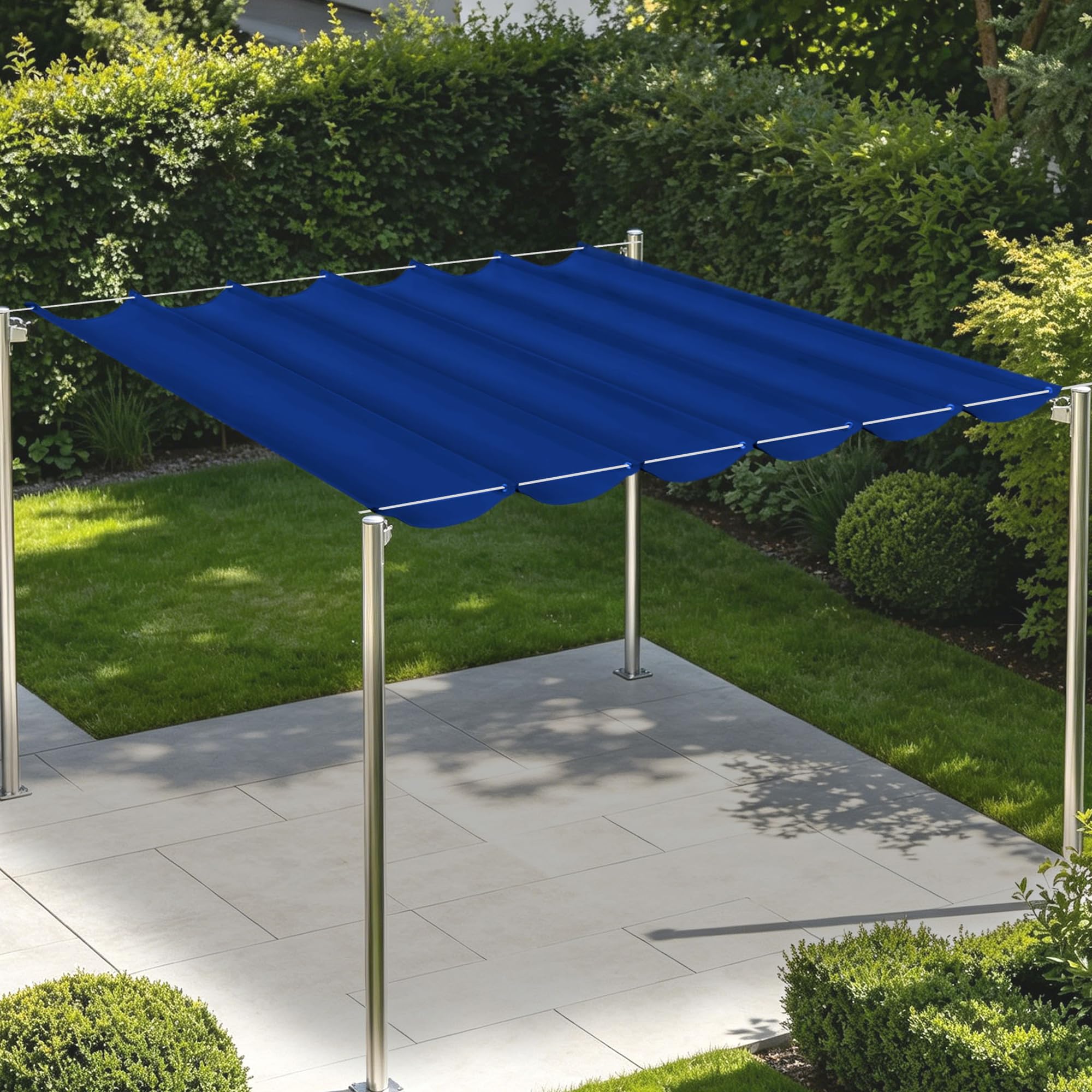 Voile ombrage vague imperméable bleu foncé 650 x 250 cm avec oeillets de fixation