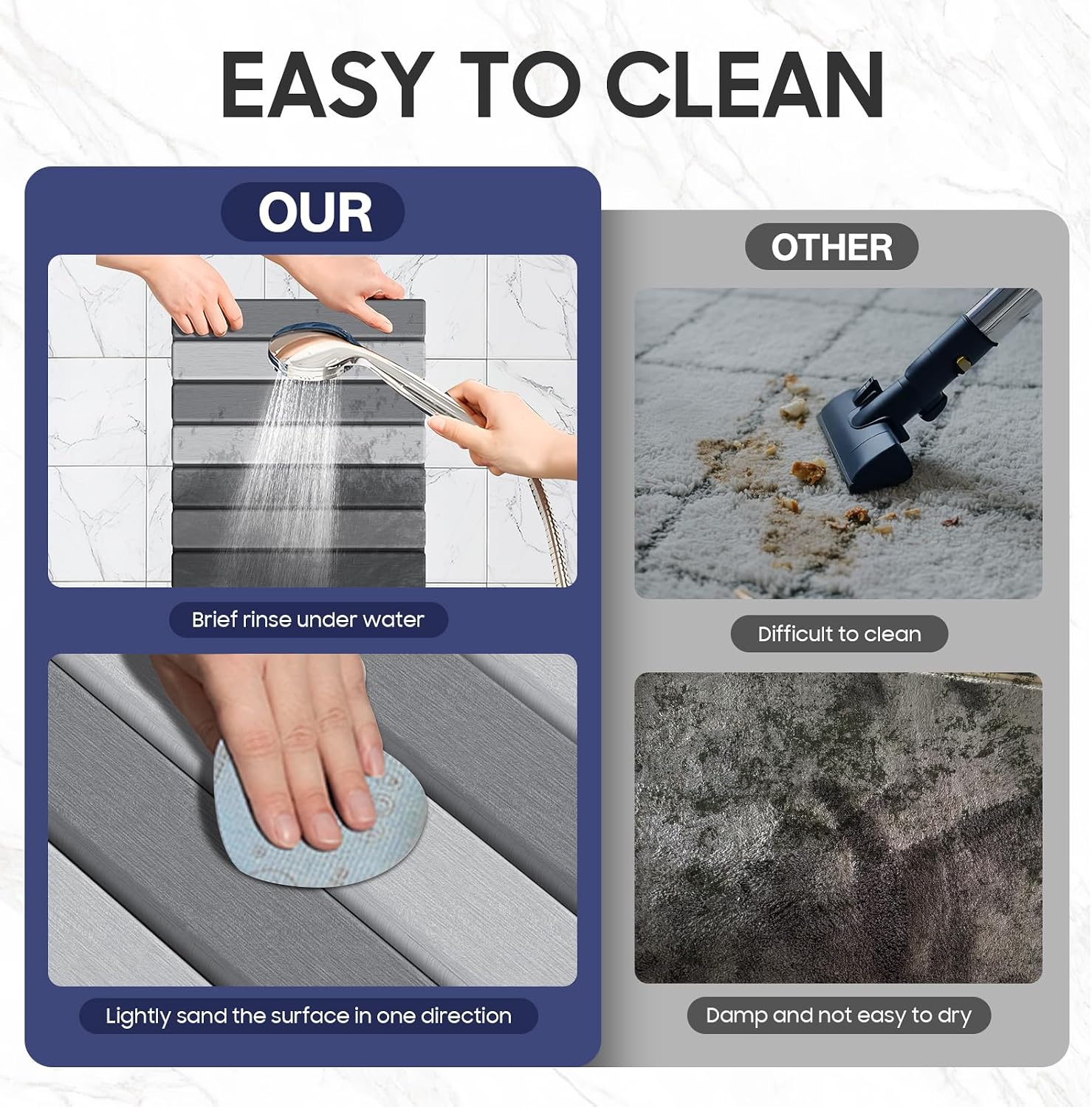Hansburg Stone Bath Mat Foldable Diatomaceous Earth Bath Mat Non-Slip Absorbent Shower Stone Mat Quick Dry Easy Clean for Bathroom Floor Kitchen Dish Drying