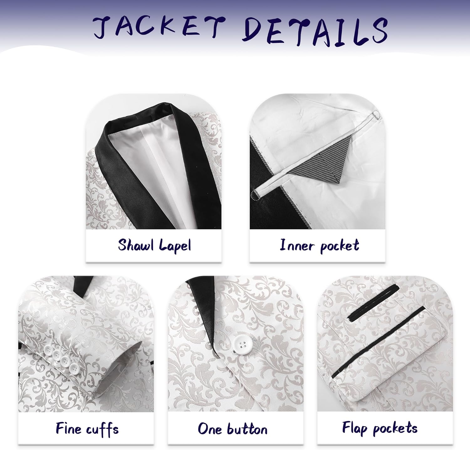 Mens Shawl Lapel Floral Tuxedo Suit Set One Button Jacket & Pants for Wedding Party